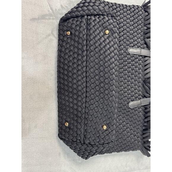 Ah-Dorned Black Woven Neoprene Fringe Tote | Soft Structured Shoulder Bag - Picture 2 of 12
